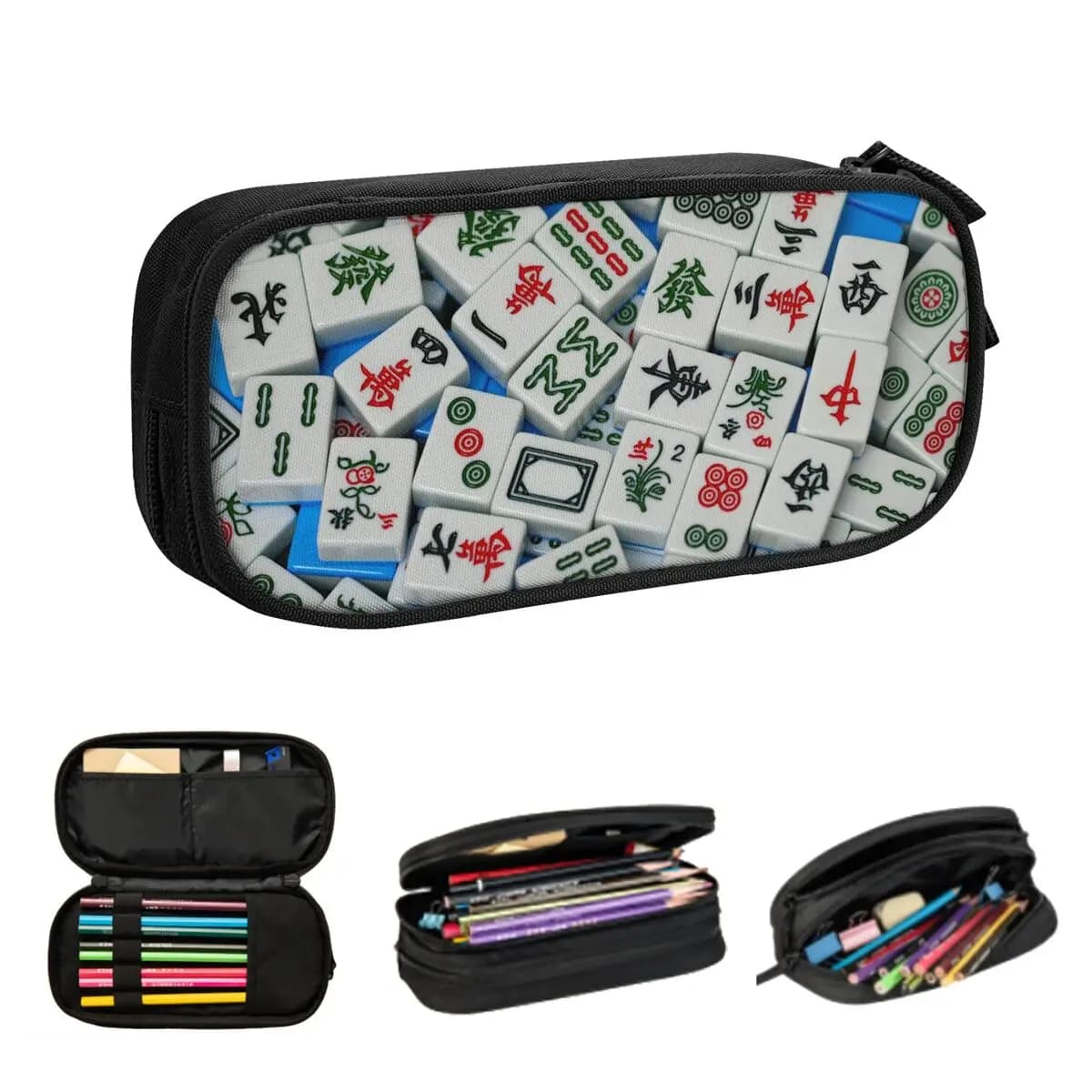 Mahjong Tile Pattern Pencil Cases for Student Gifts Pen Box Pencil Bag Big Capacity Pencil Pouch