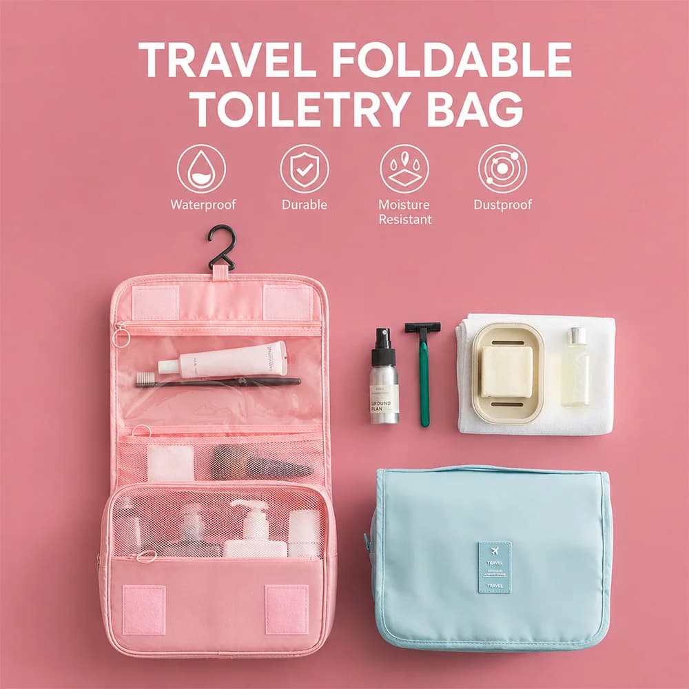 Foldable Travel Hook Wash Bag Multifunctional Waterproof Cosmetics Storage Bag Large Capacity Portable Makeup Bag