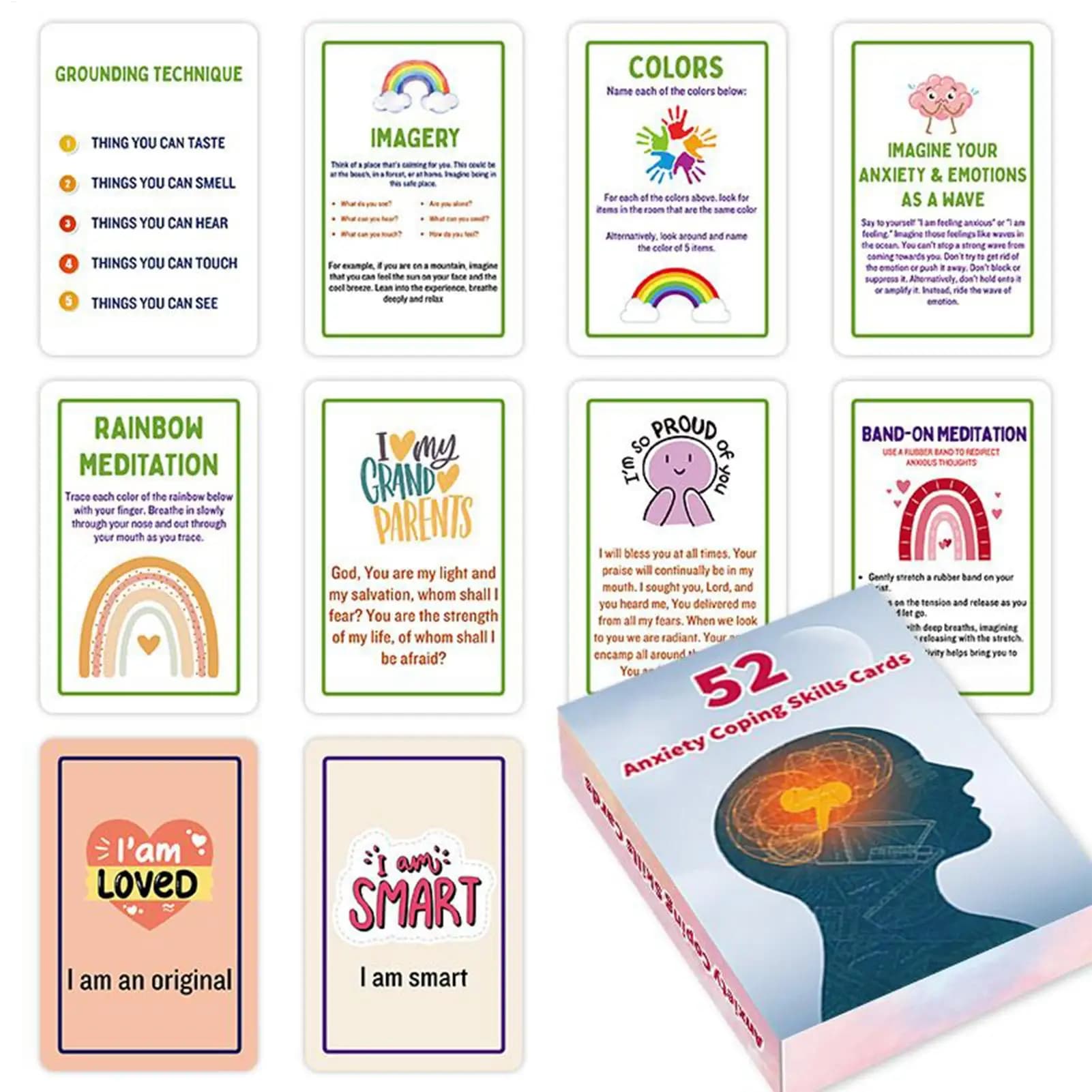 52pcs/set Emotional Intelligence Cards Double-Sided Mental Health Flash Cards Therapy Tools For Anxiety, Mindfulness & Social