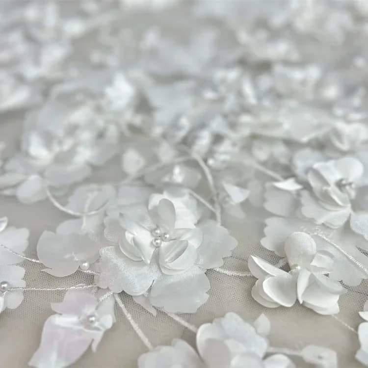 3D Beads Flower Hand-Stitched Lace Fabric 130CM Wide Wedding Dress Evening Gowns Children's Sewing Clothing Accessories