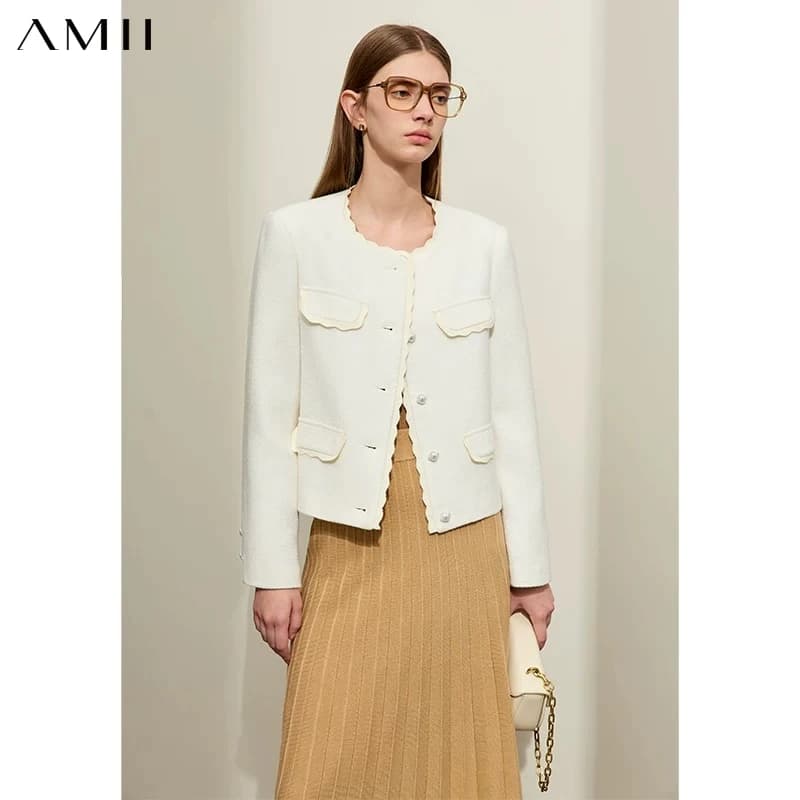 AMII Women's Coat 2026 Winter New Elegant Wool Coat Female O-Neck Elegance Versatile Long Sleeves Women's Jackets 12344217