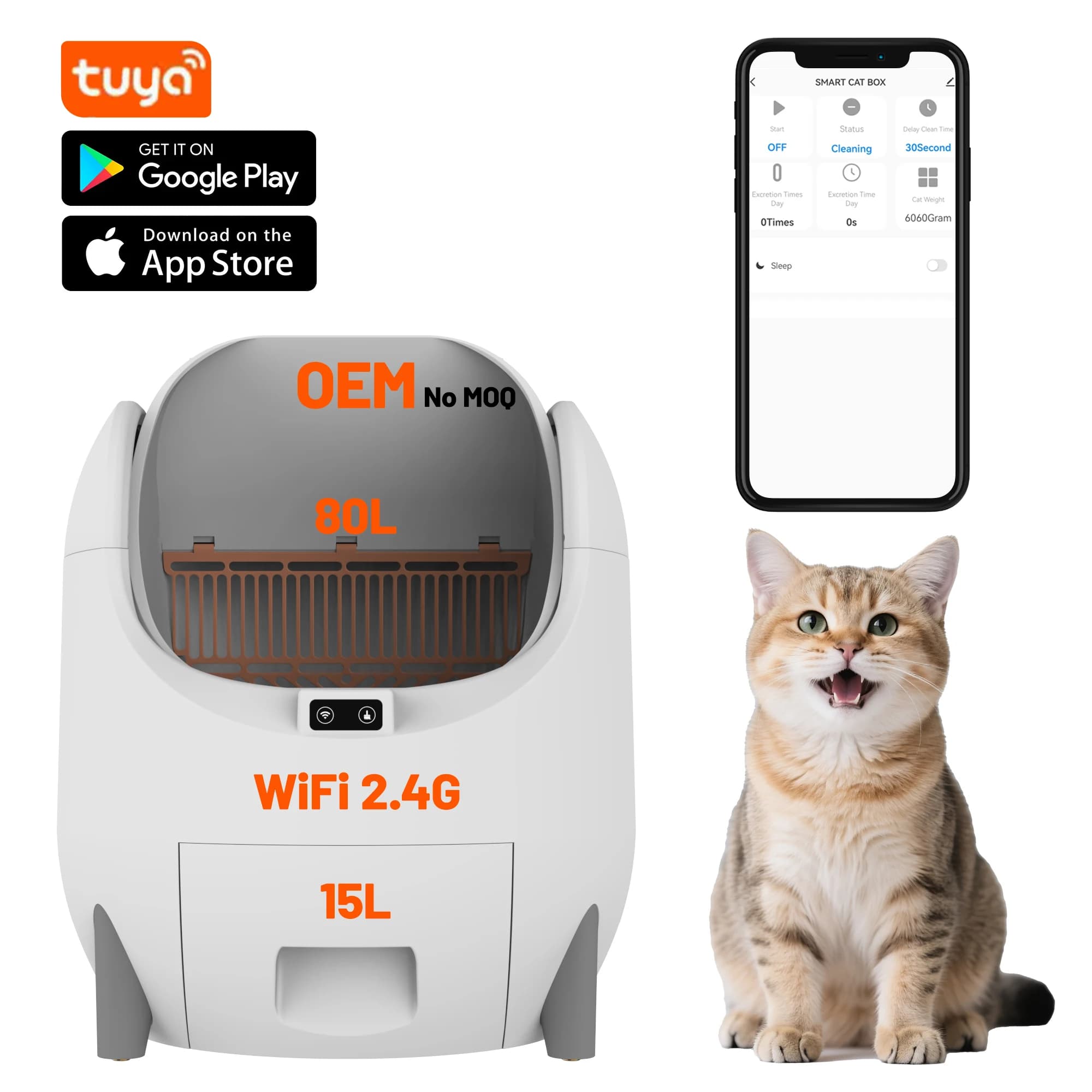 Lettiera per gatti autopulente automatica dal design aperto con contenitore di grandi dimensioni da 15 litri Toilette automatica per gatti Lettiera per gatti intelligente