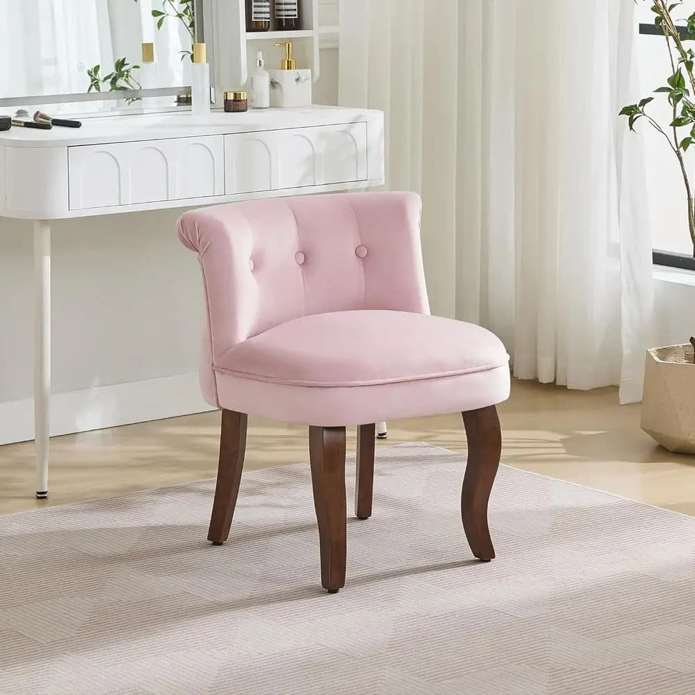 Sedia Imbottita con Schienale, Sgabello con Gambe in Legno, Seduta Compatta per Trucco, Sedia Versatile per Camera da Letto o Soggiorno