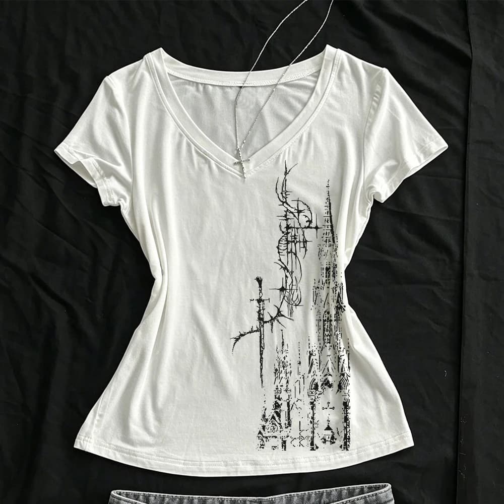 Japanese Y2k Top for Women 90s Vintage Clothes Woman T-shirts T-shirt Gothic Emo Female Clothing Women's Cropped Goth Kpop Tops