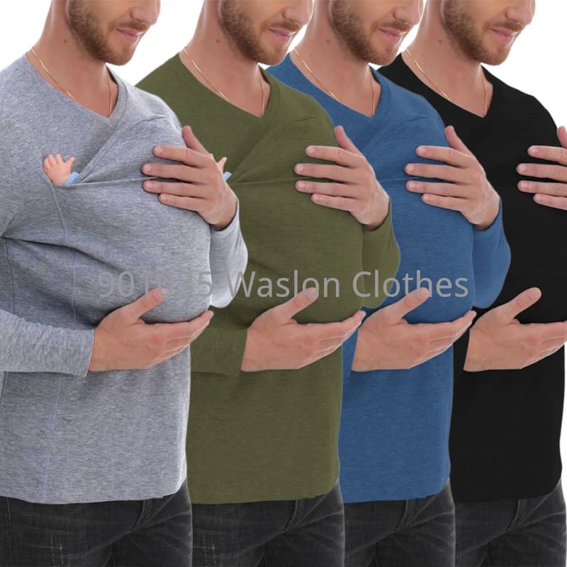 Camicia con tasca a marsupio di sicurezza invernale Marsupio Vestiti per gravidanza Manica lunga Madre Padre Top per l'alimentazione Camicia per papà grande