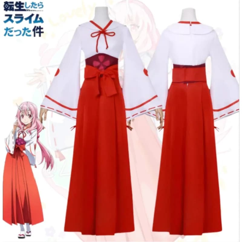 Shuna Cosplay Costume That Time I Got Reincarnated As A Slime Red Kimono Outfit Full Set Miko Style for Women Halloween