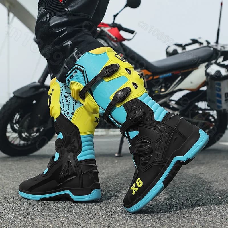 Stivali fuoristrada X6, stivali da equitazione locomotiva, scarpe da pista fuoristrada a tensione 47 attrezzatura da guida antiscivolo e antigoccia per moto