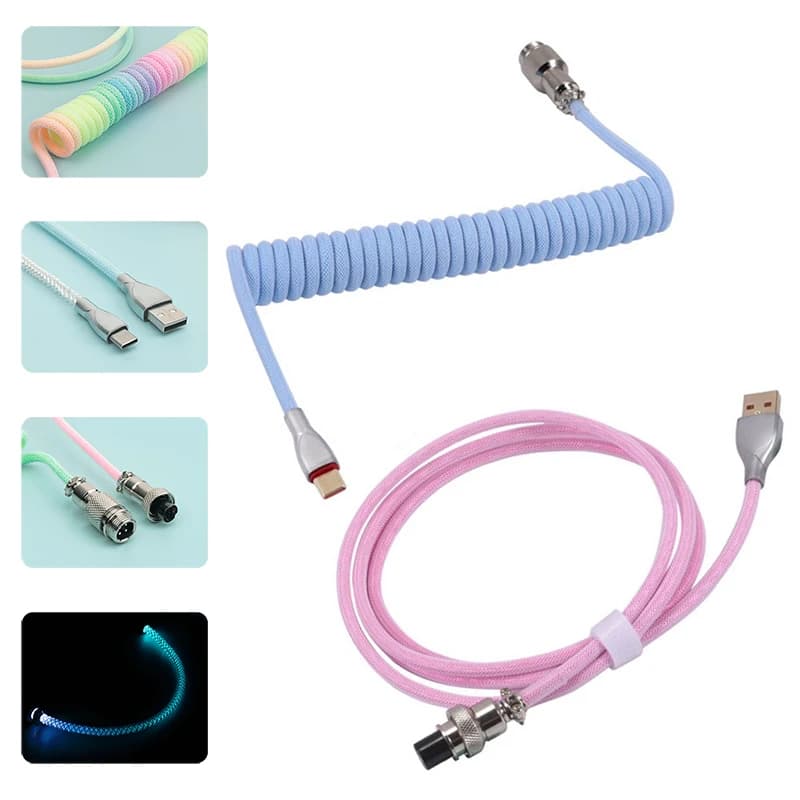 Cavo per tastiera abbagliante a molla Cavo per spina di navigazione per tastiera meccanica da gioco luminoso Cavo dati incandescente Cavo dati colorato
