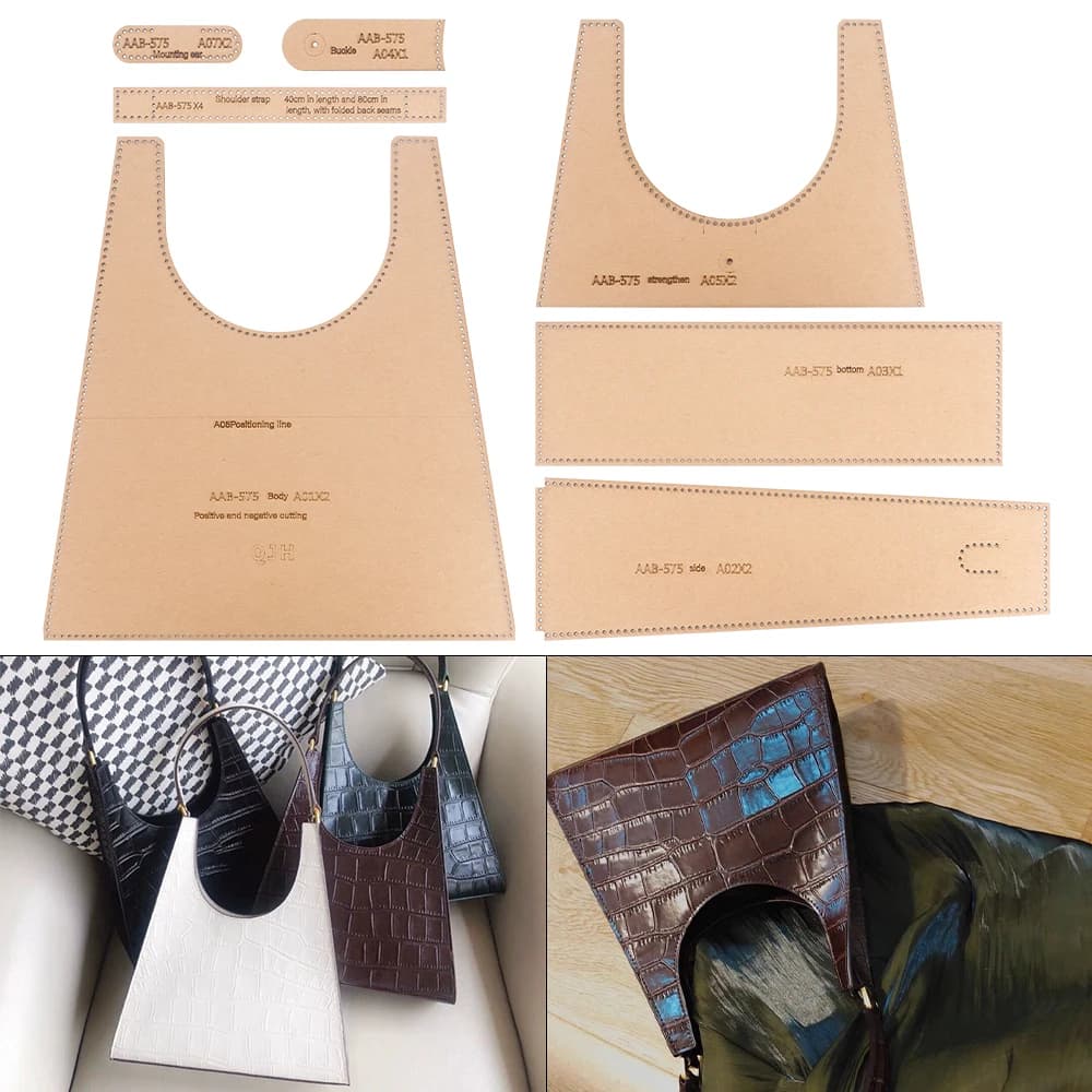1 Set Large-Capacity Single-Shoulder Bag, Wallet - Kraft Paper Template, DIY Leather Handmade Crafts-Sewing Template with Holes