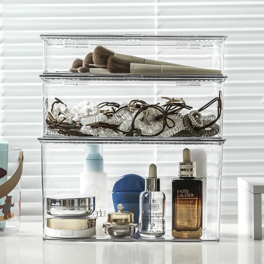 Transparent Cosmetics Storage Box for Desktop Dresser Household Use Organizer for Makeup Brushes Powder Puff Desktop Storage Bo