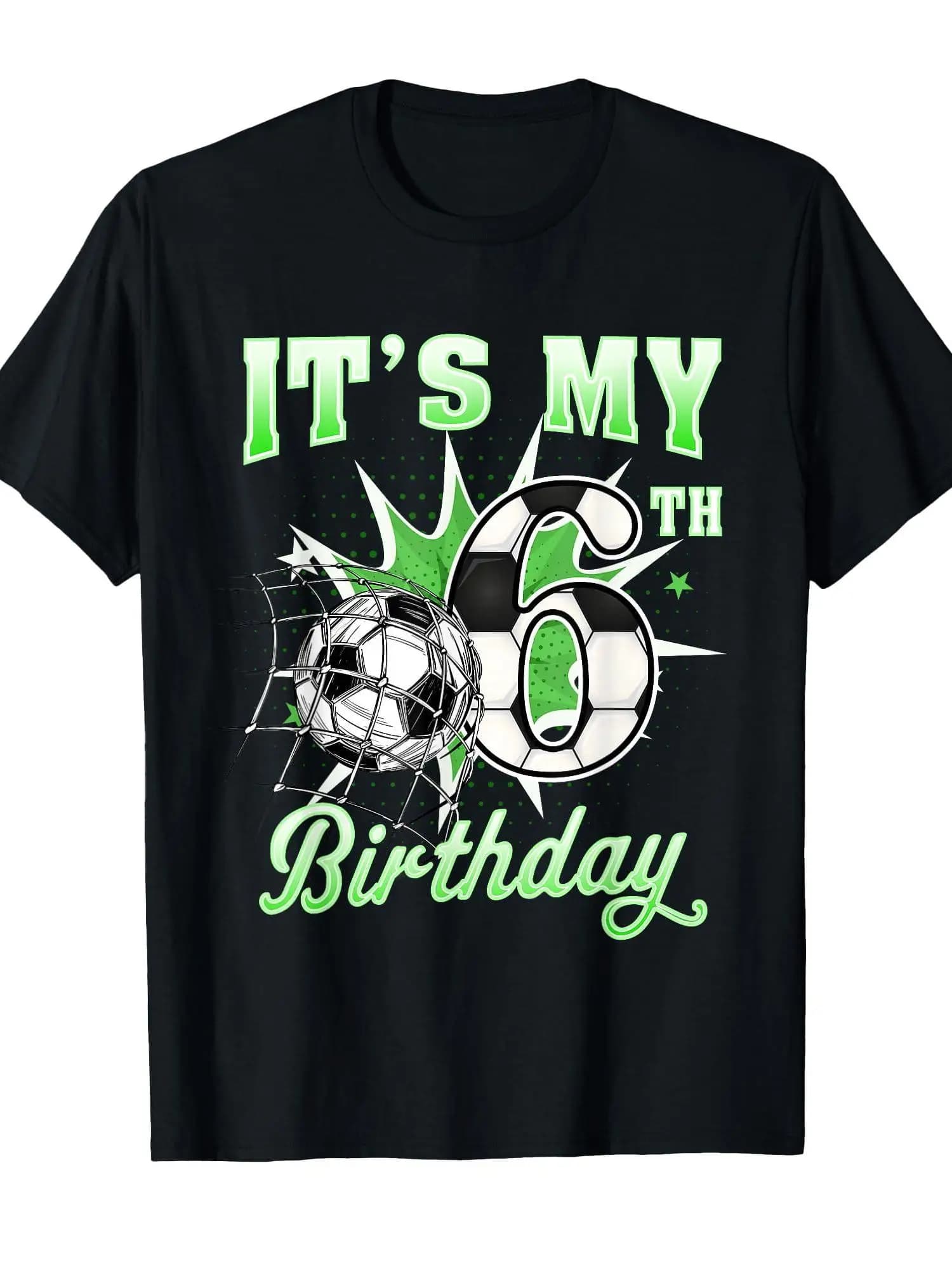 Maglietta da calcio per bambini di 6 anni, per il 6° compleanno | T-shirt girocollo 100%, casual e comoda, a maniche corte