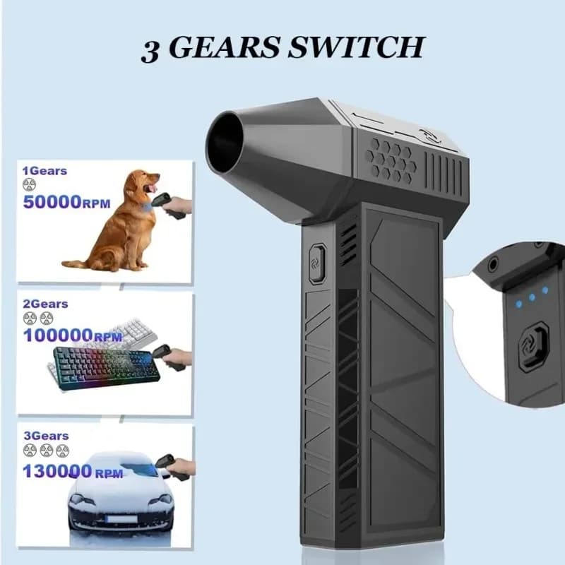 Soffiatore Turbo Jet 130.000 RPM, Potente Soffiatore d'Aria con Motore Brushless, Ventilatore Turbo, Soffiatore per Pulizia, Strumento Soffiatore d'Aria Potente