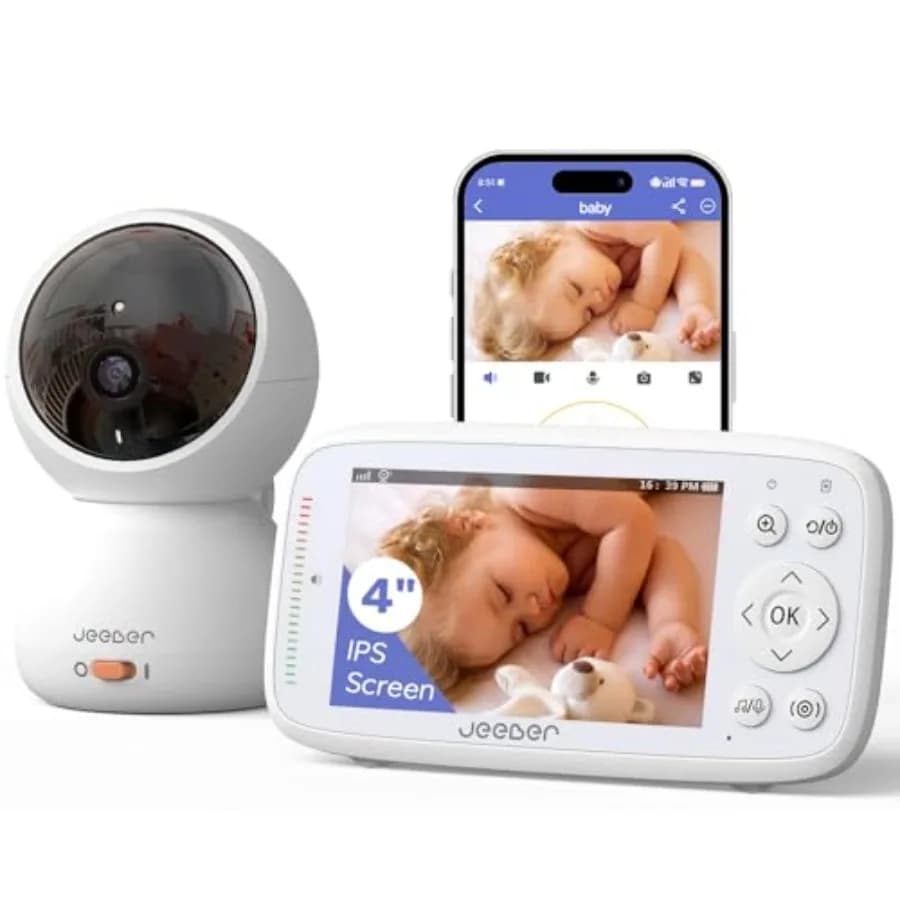 Monitor per Bambini WiFi 1080P con Telecamera e Audio, Videocamera Pan-Tilt-Zoom, Schermo IPS da 4'', Visione Notturna HD, Rilevamento Movimento e Pianto, 36°