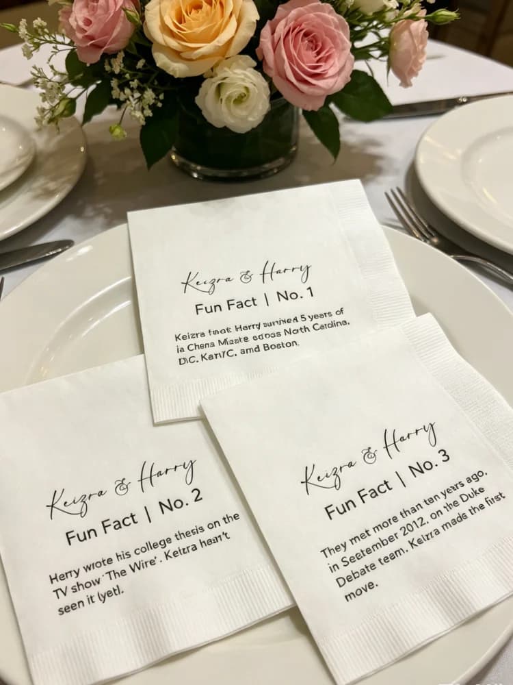 Custom Personalized Fun Fact Trivia Cocktail Napkins Disposable Paper Napkins for Wedding Birthday Party All Occasions Wedding