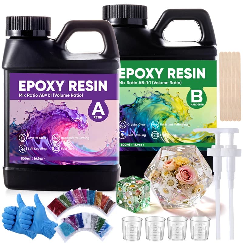 Kit Resina Epossidica, 500/1000ml Trasparente Cristallino, Senza Bolle e Anti-Ingiallimento, per Colate, Artigianato Fai-da-te, Arte, Creazione di Gioielli
