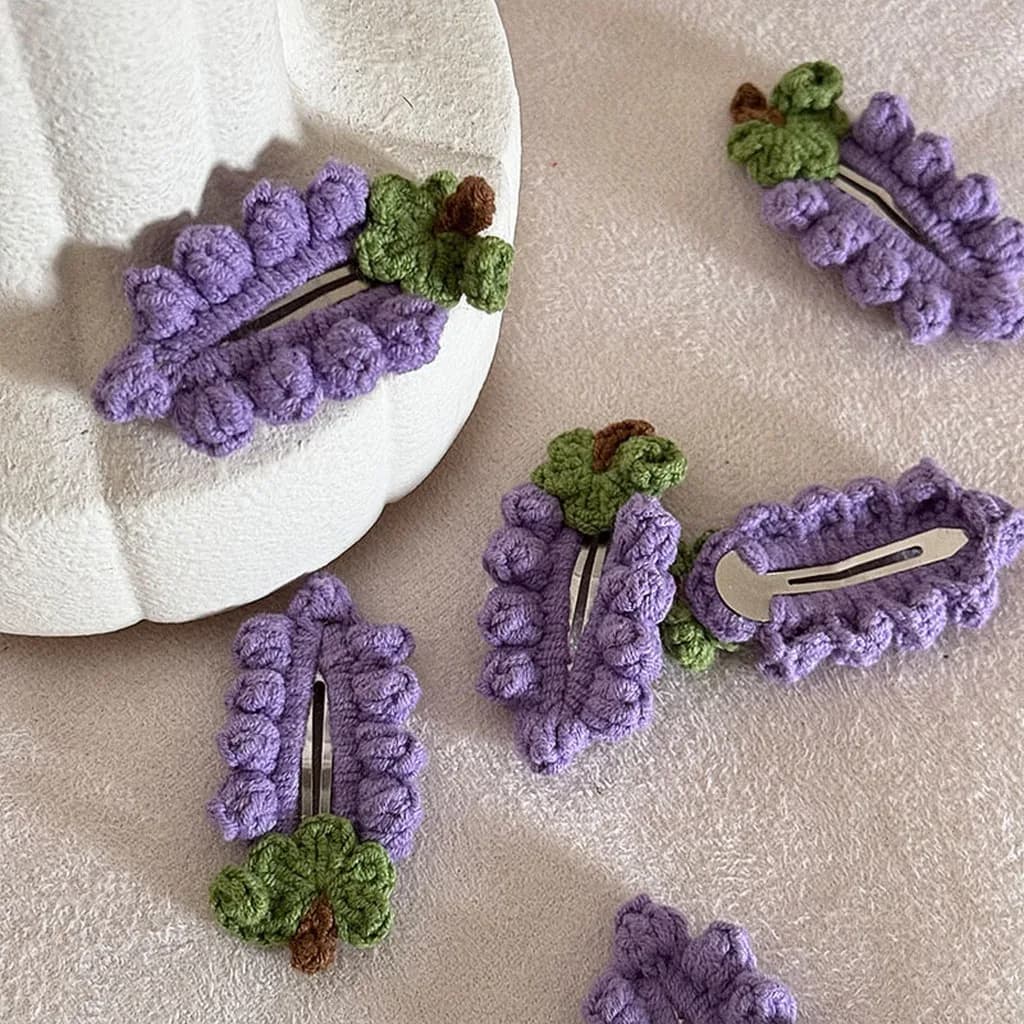 Handmade Hair Clip Secure Crochet Grape Hair Clip Decorative Hairpin Cute Grape Shaped Bb Clip For Outdoor Travel Dates Casual