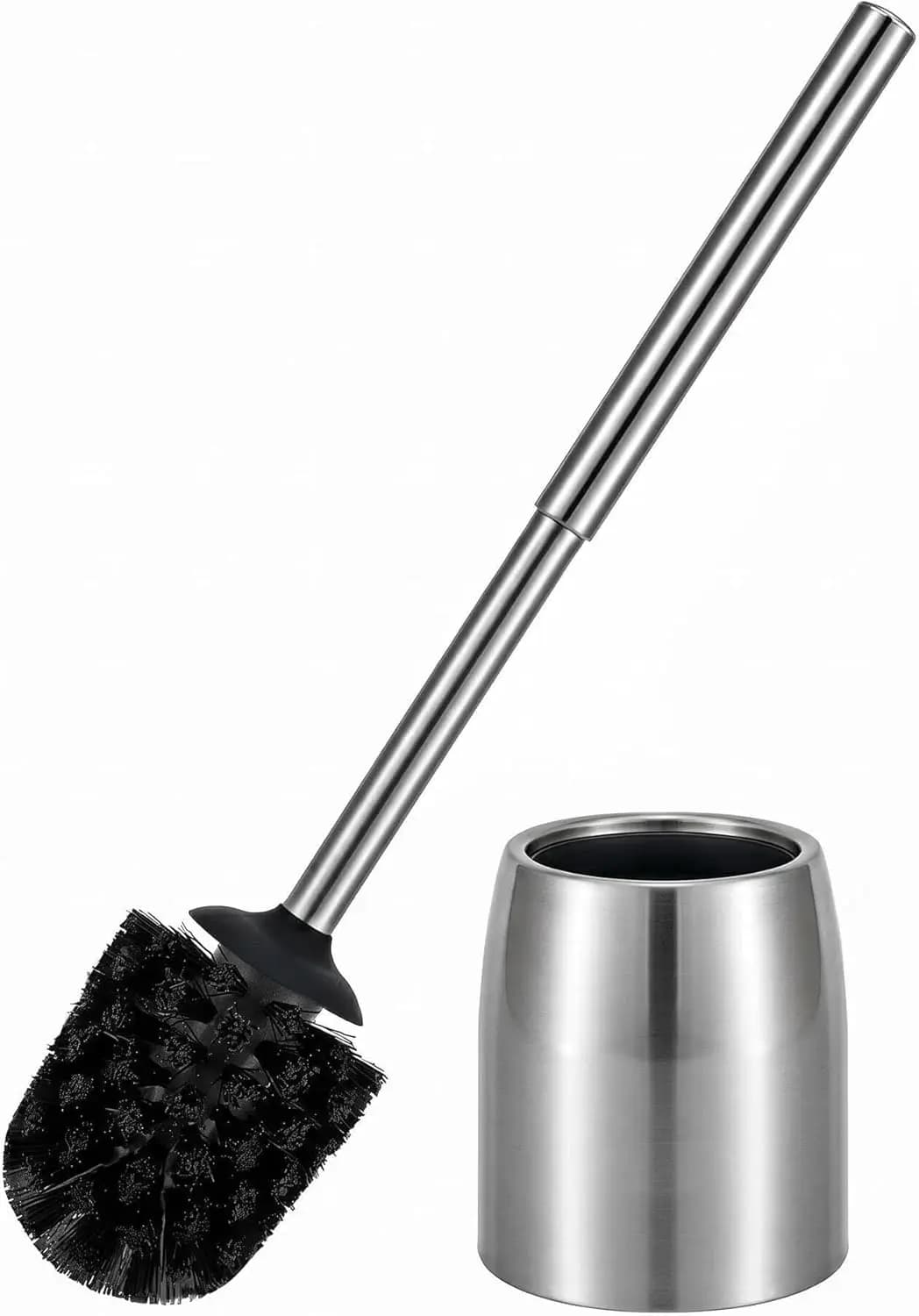 Stainless Steel Toilet Brush & Holder Set, 12-Inch Handle, Anti-Rust, Brushed Silver