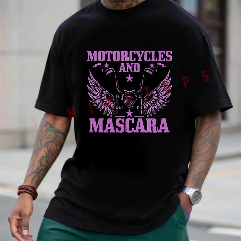 Motorcycles And Mascara - Biker Girl - Funny Vintage Biker T-shirt Summer Cotton Short Sleeve Casual O-Neck Tops