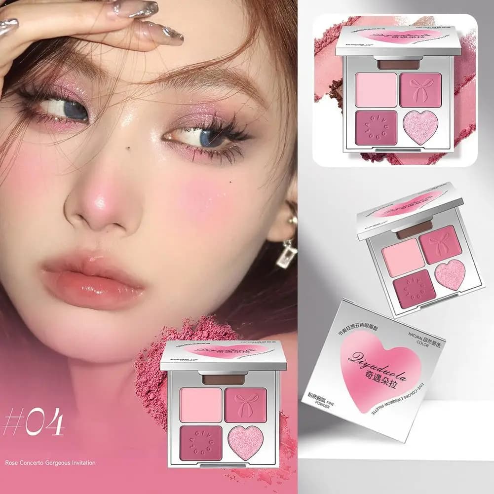 Palette Ombretti Cinque Colori Shimmer e Matte, Palette Ombretti e Blush Multicolore a Lunga Durata, Trucco Donna Altamente Pigmentato