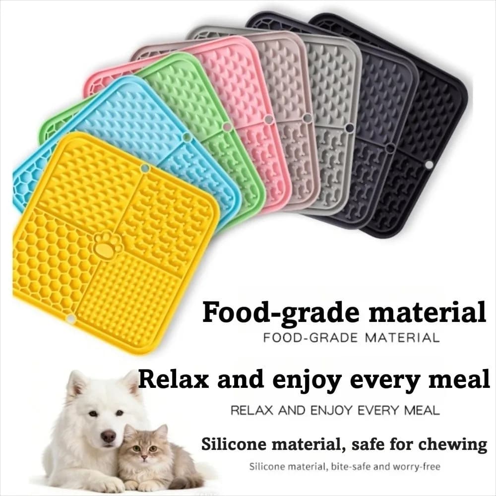 Tappetino per cani in silicone con ventosa, per divertimento durante il bagno, design a lenta alimentazione, piatto per cibo per cani