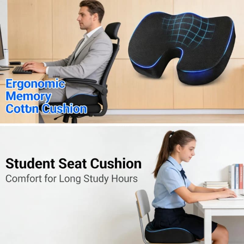 Cuscino Ergonomico in Memory Foam per Ufficio, Cuscino per Emorroidi, Cuscino per Sedia, Soluzione per Seduta Prolungata, Cuscino per Studenti