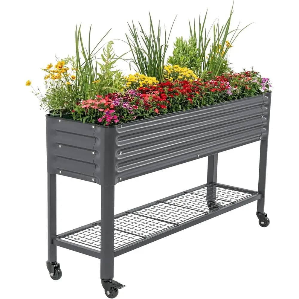 Elevated Slim Garden Bed, 1.5' x 5.5' Outdoor Planter Box with Legs & Storage, 750 lbs Capacity, Gray