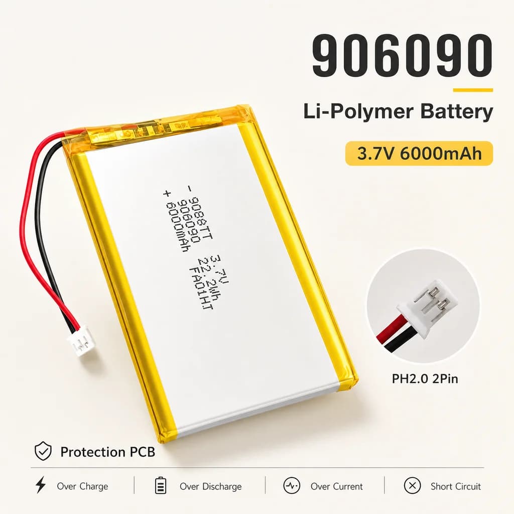 Lithium Polymer Battery 906090 3.7V 6000mAh Rechargeable Replacement Cell for GPS Tablet Toy LED Lamp Power Bank