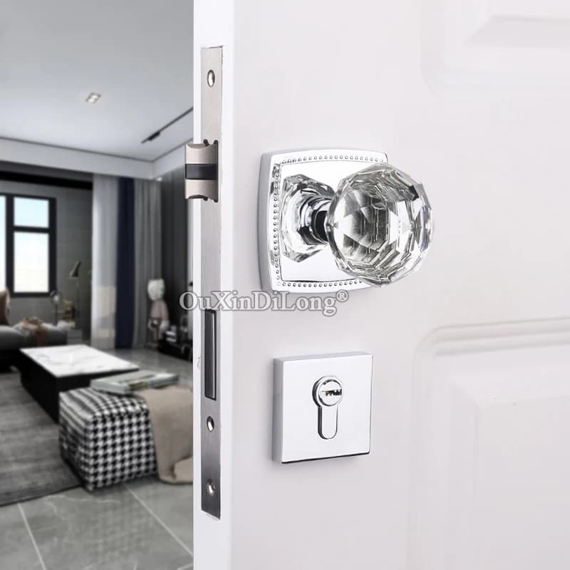 Serrature di Lusso in Cristallo per Porte, Chiusura Silenziosa per Ingresso, Soggiorno, Camera da Letto, Bagno, Serratura per Porta Doppia, Oro/Cromo