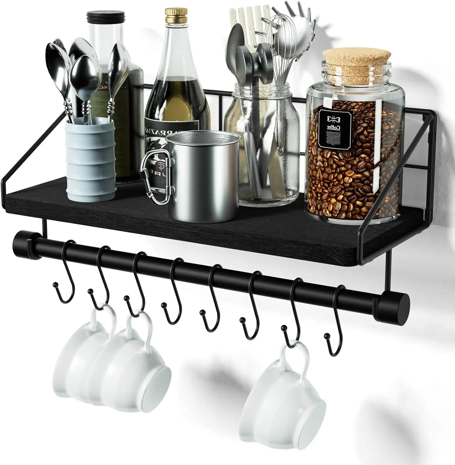 Mensola Galleggiante con Portasciugamani e Ganci, Scaffali da Parete in Legno Rustico per Bagno, Cucina, Camera da Letto