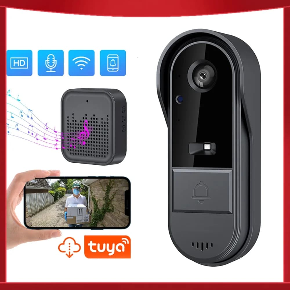 Campanello Video Wireless con Telecamera e Suoneria Senza Fili, Audio Bidirezionale, Controllo tramite App, Visione Notturna, WiFi 2.4G, Solo Scheda TF/Cloud