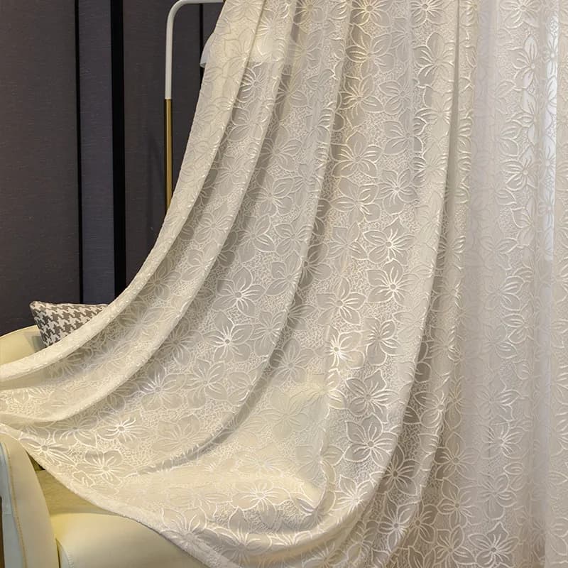 European Embroidered Cherry Blossom Embossed White Tulle Sheer Curtains for Living Dining Room Bedroom Luxury Window Screen