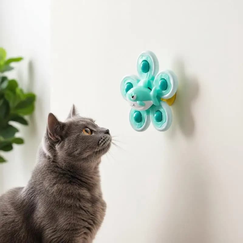 Suction Cup Rotating Cat Toy Fingertip Spinner Kitten Interactive Fidget Top For Bath Play Pet Entertainment Gift Supply
