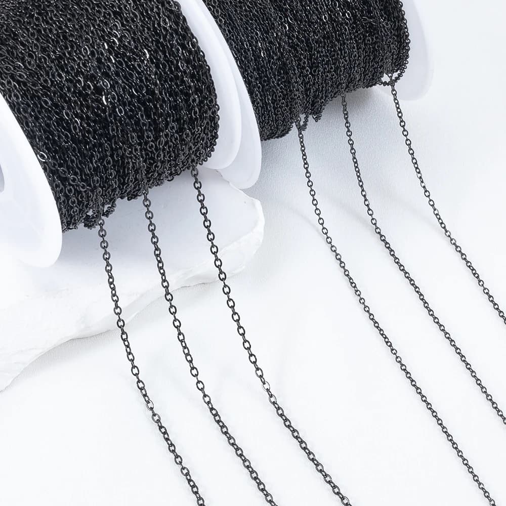 Catene a forma di croce piatta a forma di O in acciaio inossidabile di colore nero da 2 metri per accessori per la creazione di gioielli, braccialetti, collane fai da te