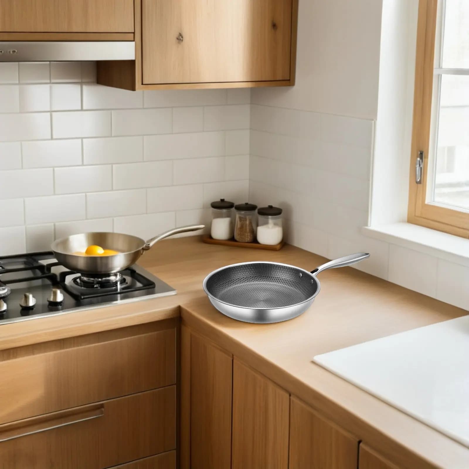 Stainless Steel Nide Non-stick Plate 12 Inches, Reinforced Plate Resistant to Scratch, Quick Heating and Uniform Cotting