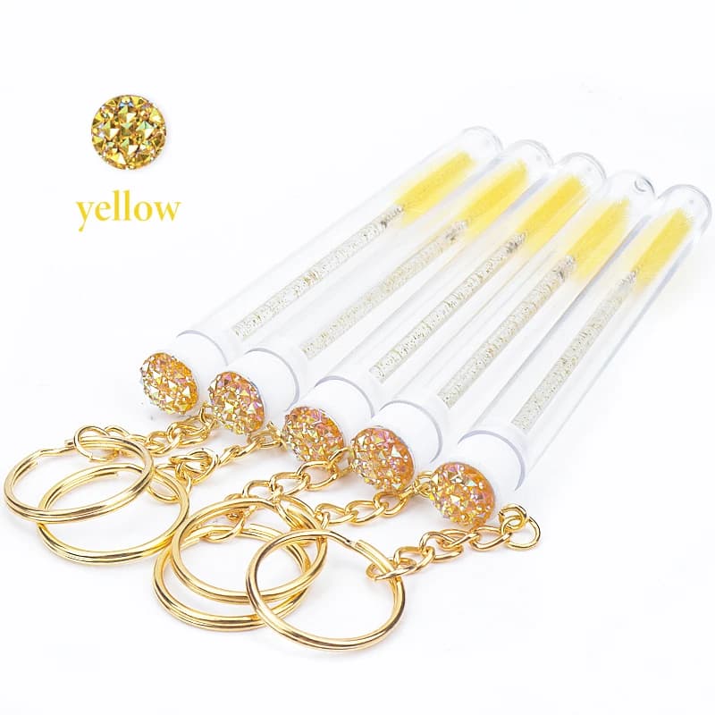 10/Pcs Mascara Wand For Lash Extension Clear Micro Comb Tube Eyelash Brush With Gold Keychain Glitter Container Makeup Tool