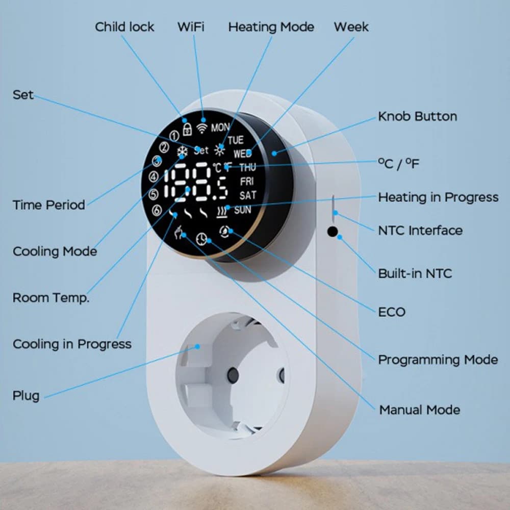 Thermal Grip WiFi LED Tuya Smart 16A, Manopola Temperature Control, Vocal Control with Alexa