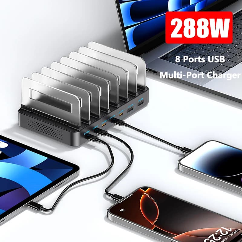 Caricatore Universale Multi USB C da 288W, Stazione di Ricarica Rapida da Scrivania PD 100W, Supporto per Telefono/Tablet/Laptop per iPhone Samsung
