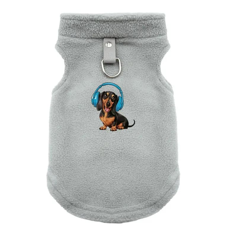 Dog D-Ring Vest Dachshund Headphone Print Winter Pet Warm Leash Harness