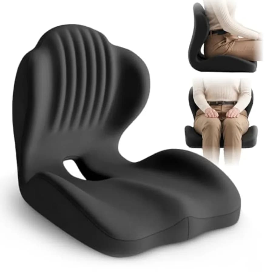 Cuscino Ergonomico per Sedia da Ufficio con Design a L, Cuscino Ortopedico in Memory Foam con Foro per il Coccige e Supporto Lombare