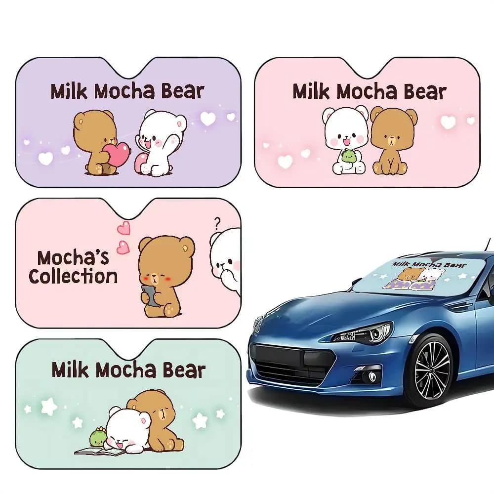 Parasole per Auto Cartoon M-Milk e M-Mocha, Copertura Universale Pieghevole per Parabrezza
