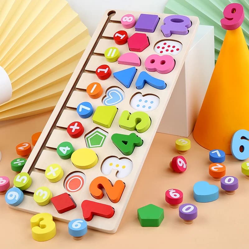Giocattoli educativi per bambini Divertimento colorato Forma di apprendimento logico Scheda di abbinamento Montessori Cognitivo Matematica in legno Blocchi di costruzione Giocattoli