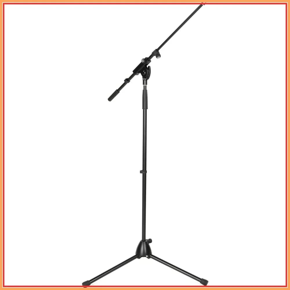 Supporto per Microfono Professionale a Treppiede Resistente con Braccio Telescopico Regolabile in Un Unico Pezzo, Base Pieghevole - Grado Professionale, Nero