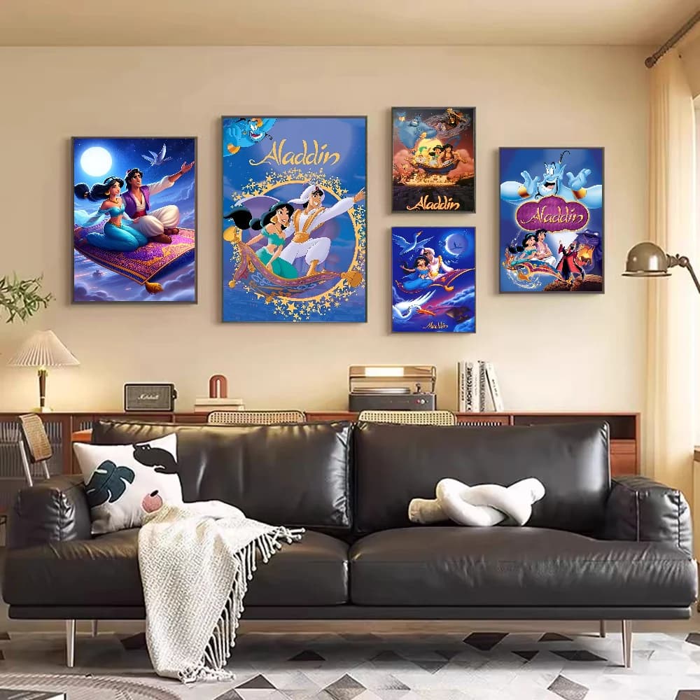 1pc frameless Canvas Painting Amine Aladdin Princess Jasmin Vintage Posters Sticky Retro Kraft Paper Sticker DIY Room Bar Caf