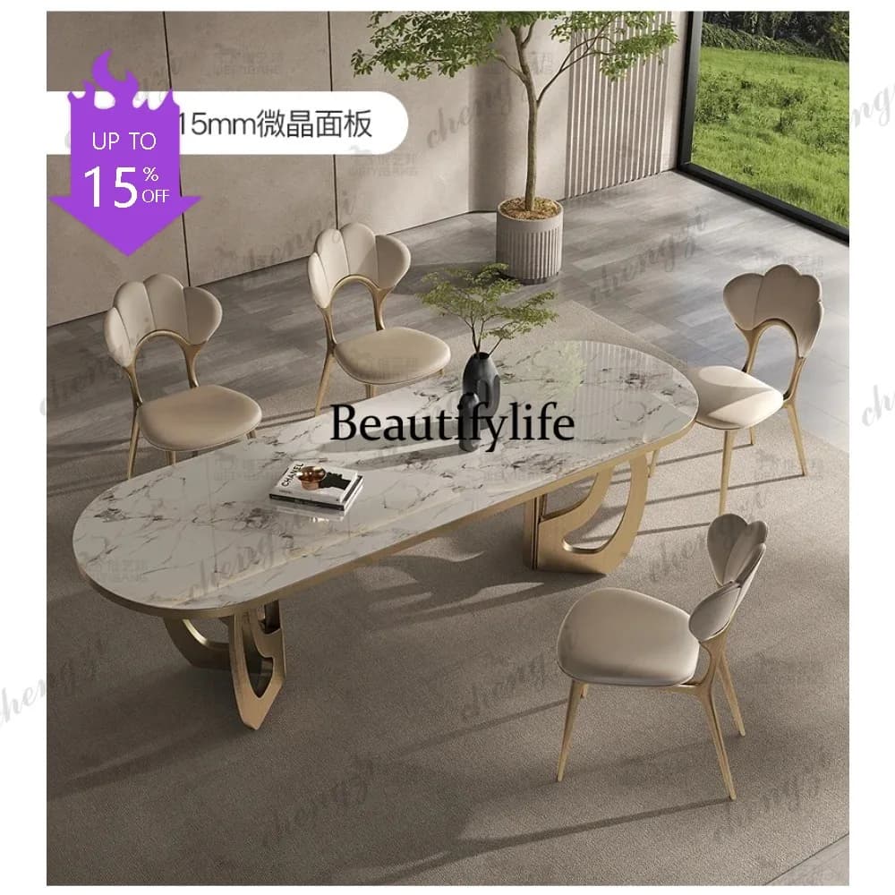 07 luxury Kitcjen Dining Table Set 6 People Desk legs metal Marble Dining Table Coffee Multifunctional mesa comedor
