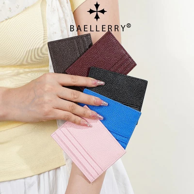Baellerry Women's PU Leather Credit Card Holder Solid Color Thin Card Holders Female Mini Wallets Multi Color Fashion Wallet