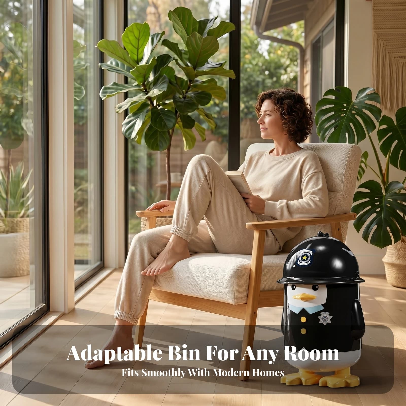 Police Penguin Trash Bin Indoor Penguin Trash Can Wastebasket Decorative Home Container Cute