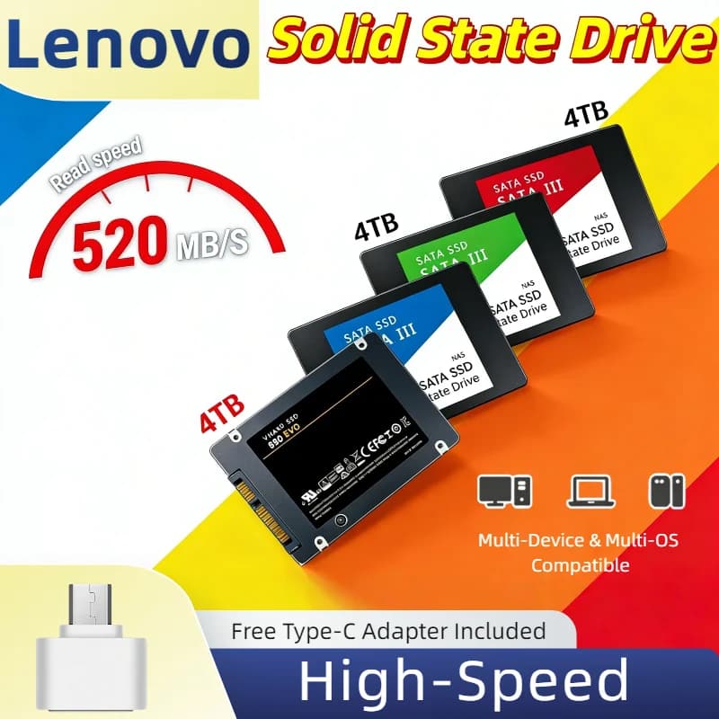 SSD esterno portatile Lenovo da 4 TB USB 3.1 Type-C ad alta velocità 550 MB/s, unità a stato solido sottile in metallo per laptop