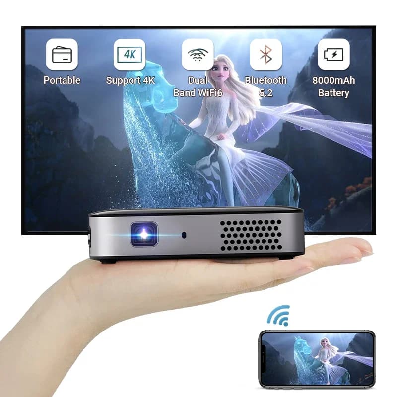 Hotack D061 Proiettore Video Full HD per Home Theater, Proiettore Smart Android TV, Proiettore Portatile per Telefono Cellulare, Mini Proiettore 4K