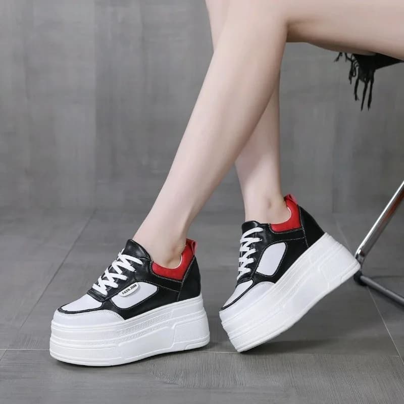 2026 New 12Cm comfortable platform sneakers for women Leather Women Vulcanized Shoes High Heels Casual Shoes Fashion Footwears