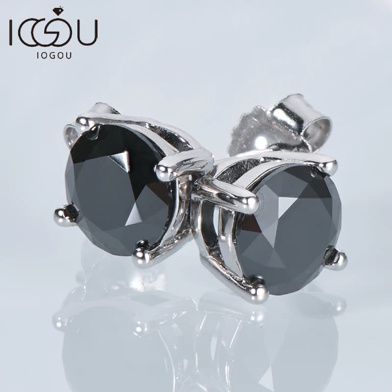 IOGOU 8mm 2CT Solitario Nero Moissanite Orecchini con perno per Uomo Donna 6.5mm 1CT 1.5CT 7.5MM Originale 925 Gioielli in argento penetranti